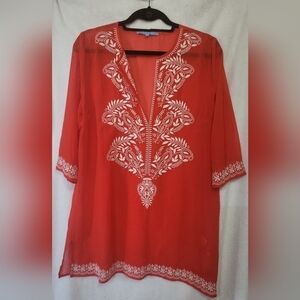 Antonio Melani Sheer Tunic Top with Embroidery Size Medium
